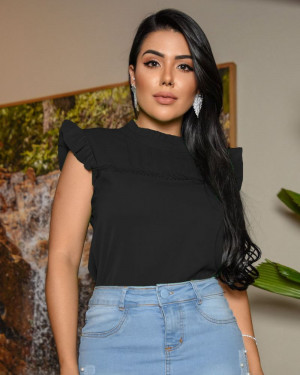 Blusinha regata drapeado preta | Moda Evangelica